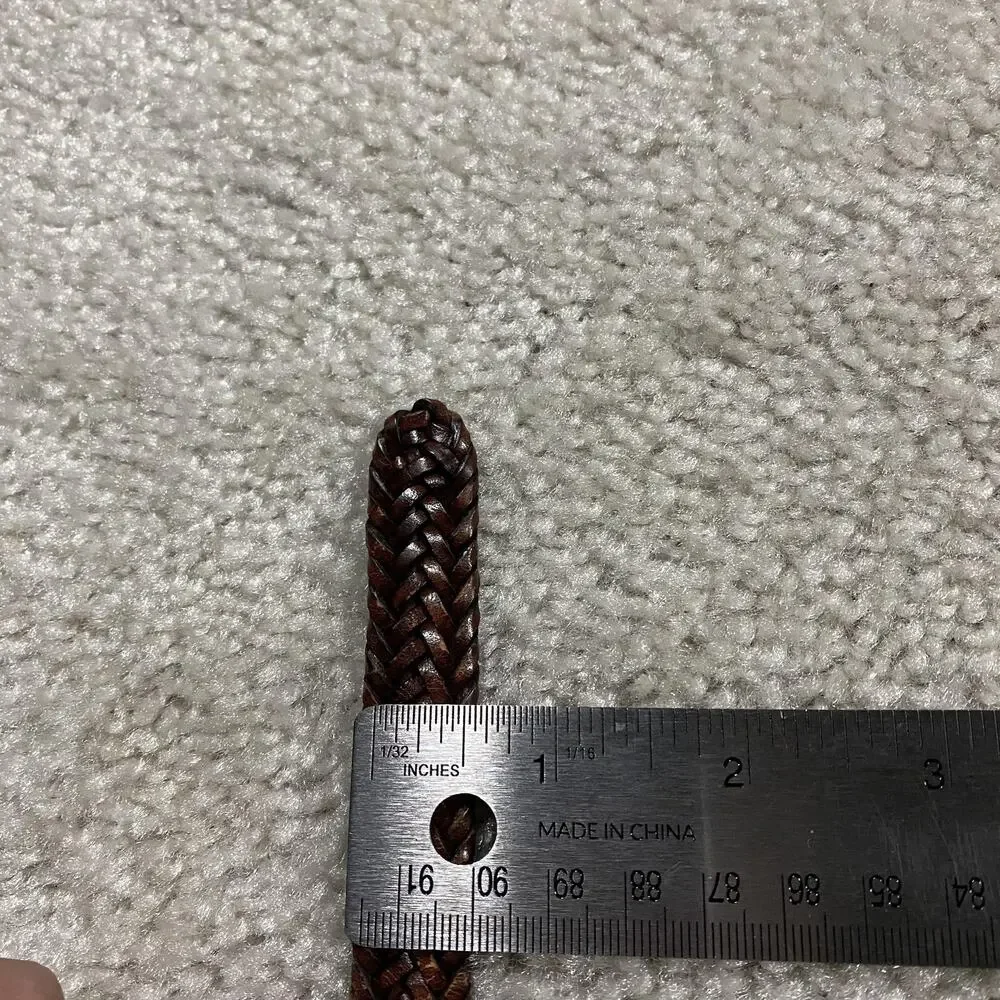 VTG Talbots Belt Womens S Brown Braided Leather Silver Buckle Skinny Boho